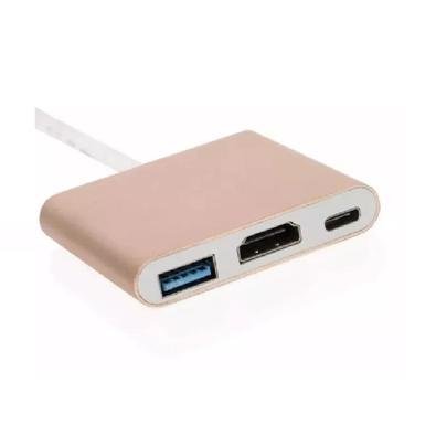 Adaptador Type-C Macho Para USB 3.0 HDMI E USB-C Fêmea 3.1, Tomate