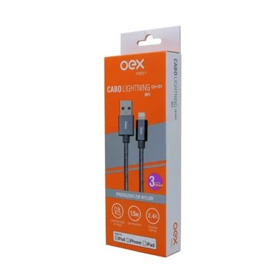 Cabo Lightning Oex Ce101 Em Nylon Trançado 1.5 Metro Cinza