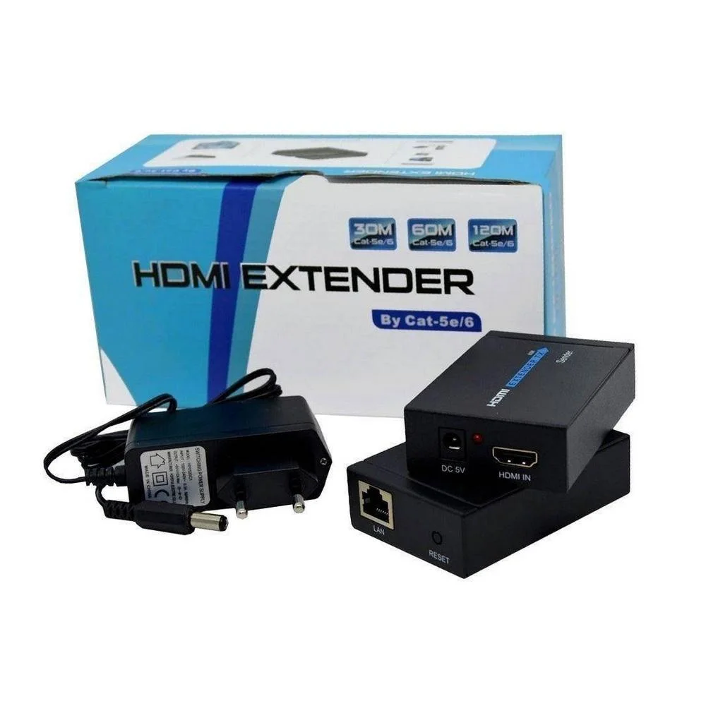 Imagem 2 de 3 do produto Extensor Exbom HDMI, Cat5 Cat6, HDMI, 1080p, 60 Metros De Alcance, Fontes Bivolt