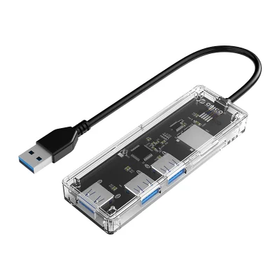 HUB Orico USB 3.0, 3 Portas, Com Leitor De Cartão, Transparente - TA2U3-3ATS