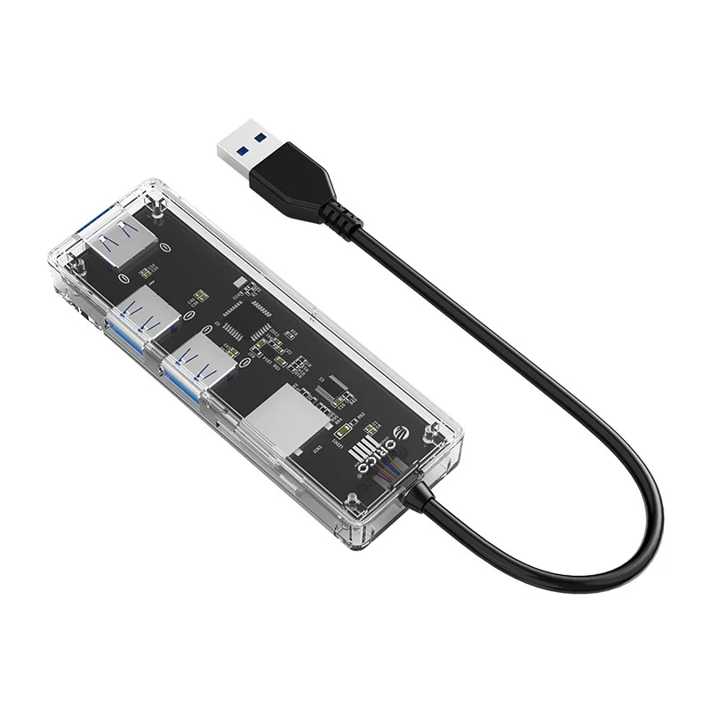 Imagem 3 de 5 do produto HUB Orico USB 3.0, 3 Portas, Com Leitor De Cartão, Transparente - TA2U3-3ATS
