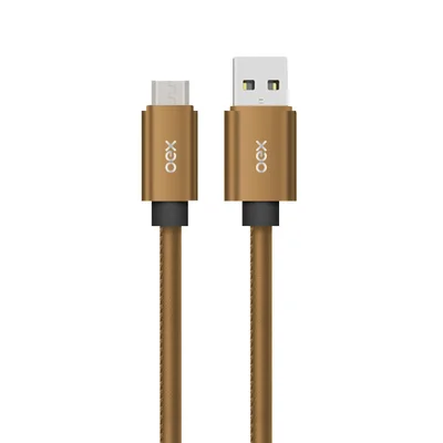 Cabo Micro USB Carregador OEX CC300, Em Couro, 1M, Caramelo
