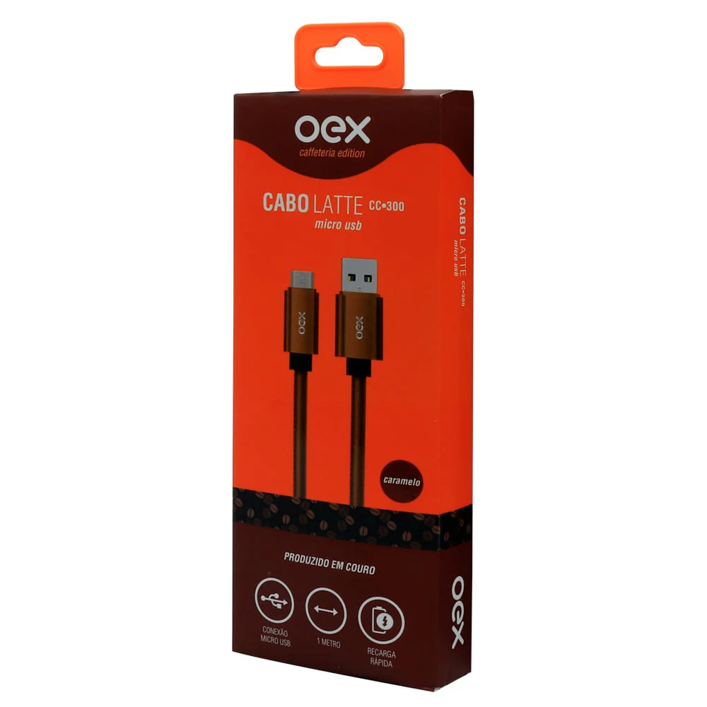 Imagem 2 de 2 do produto Cabo Micro USB Carregador OEX CC300, Em Couro, 1M, Caramelo