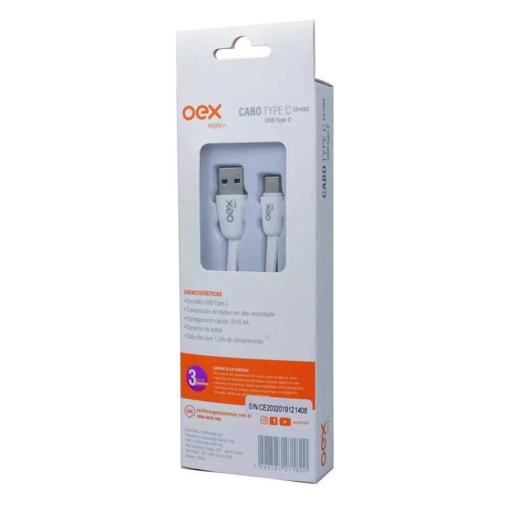 Imagem 3 de 3 do produto Cabo Usb Type C Oex 1,5 Metros 2.4a - Ce203