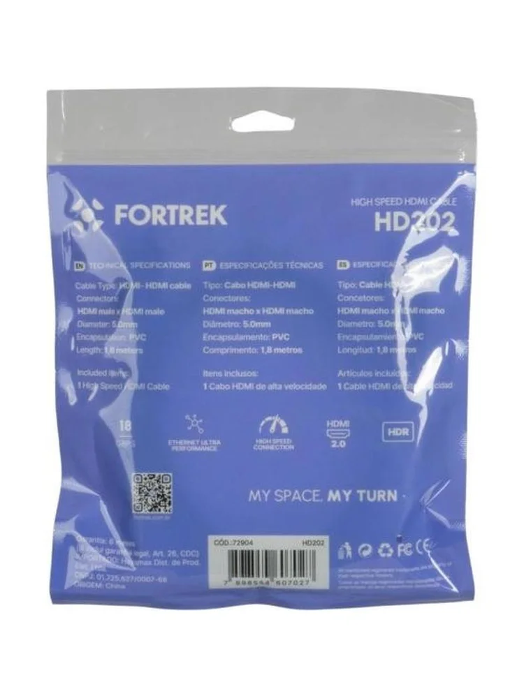 Imagem 2 de 5 do produto Cabo Hdmi 2.0 4k 1,8m Fortrek Hd202