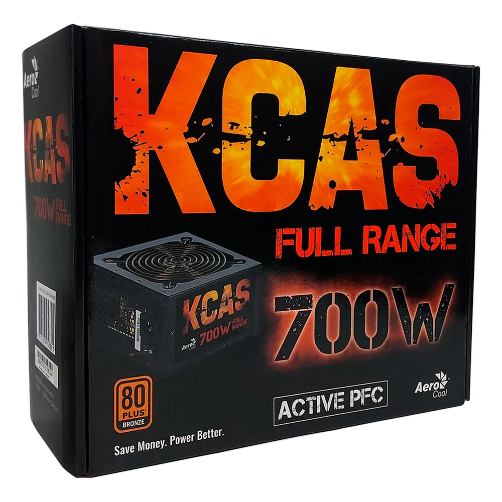 Imagem 2 de 5 do produto Fonte Gamer Aerocool ATX KCAS, 700W, Sem Cabo, Preto - EN53381