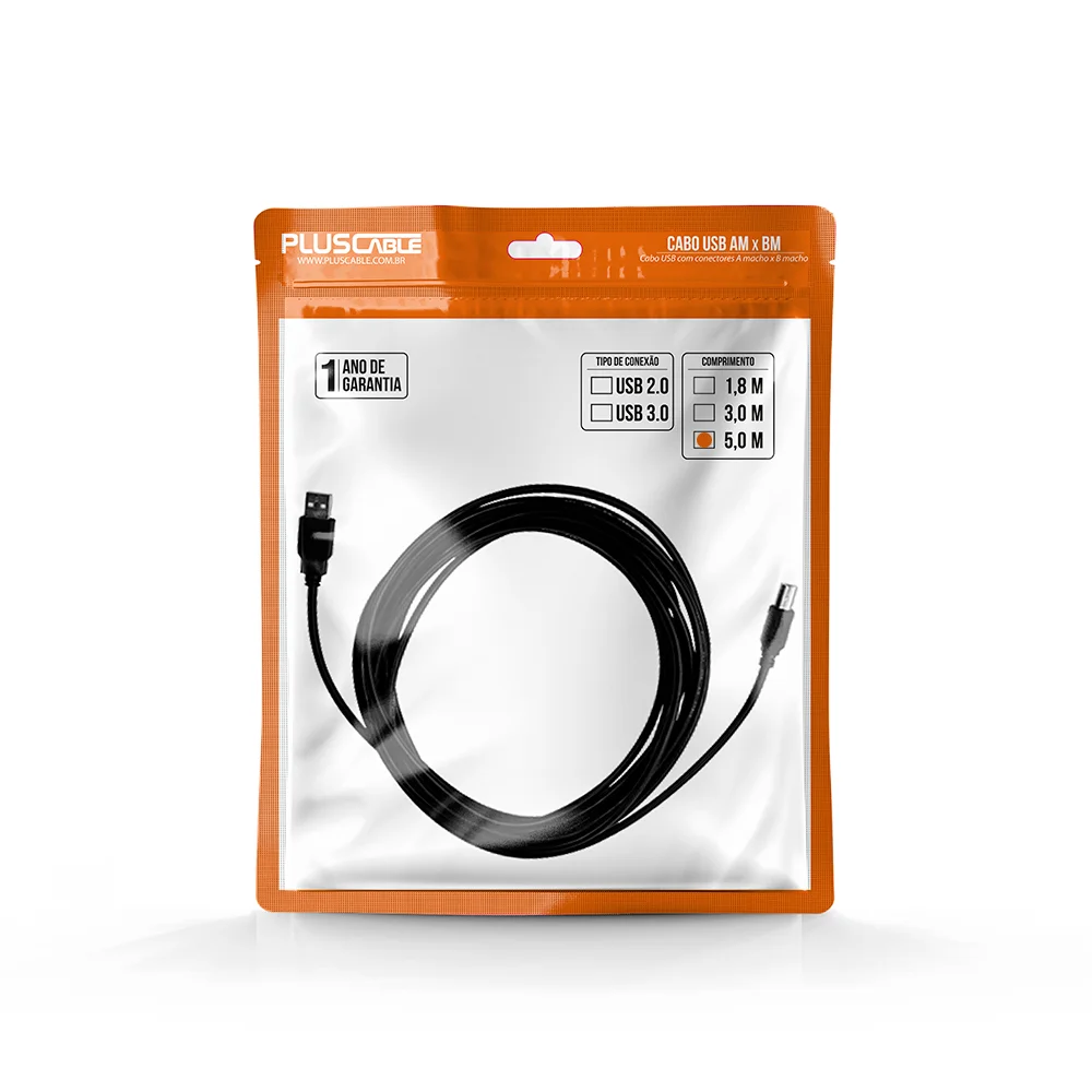 Imagem 3 de 4 do produto Cabo USB Plus Cable Para Impressora 2.0 Am 5 Metros Pc-usb5001