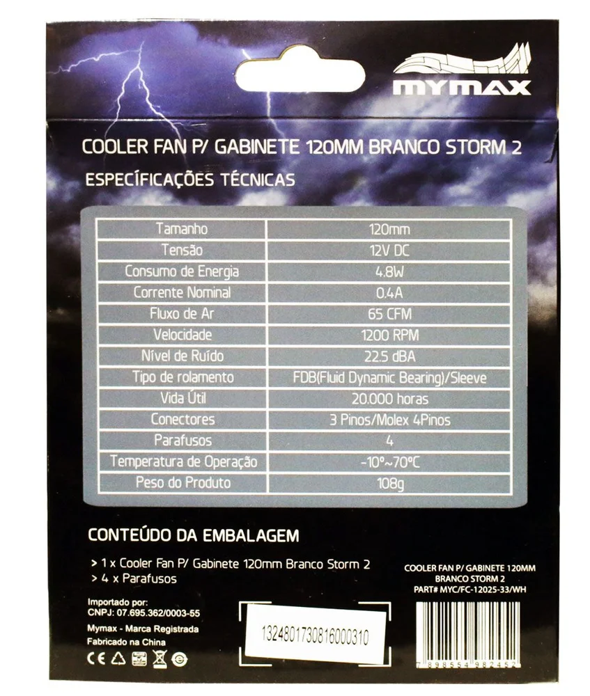 Imagem 3 de 5 do produto Cooler FAN Mymax Storm II, 120mm, LED, Preto E Branco
