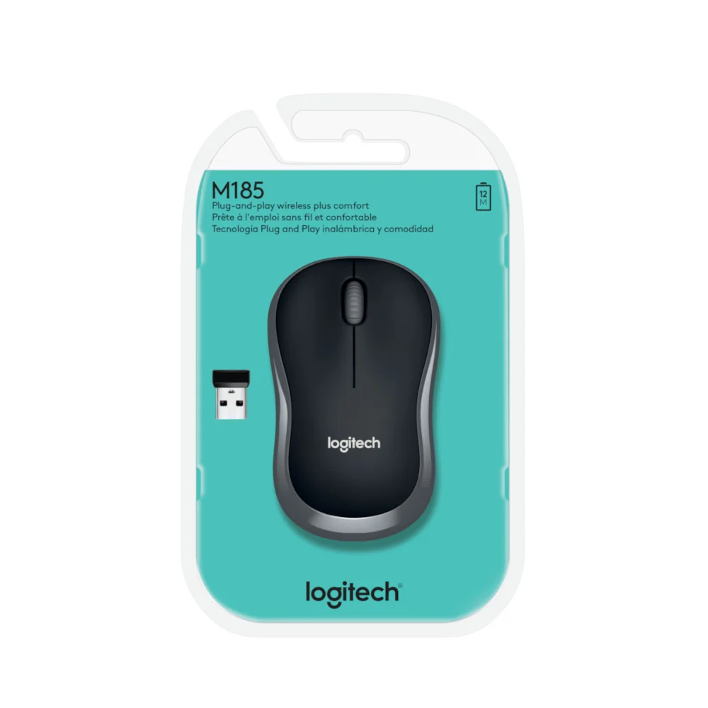Imagem 4 de 5 do produto Mouse Sem Fio Logitech M185, USB, 3 Botões, Cinza E Preto - 910-002225