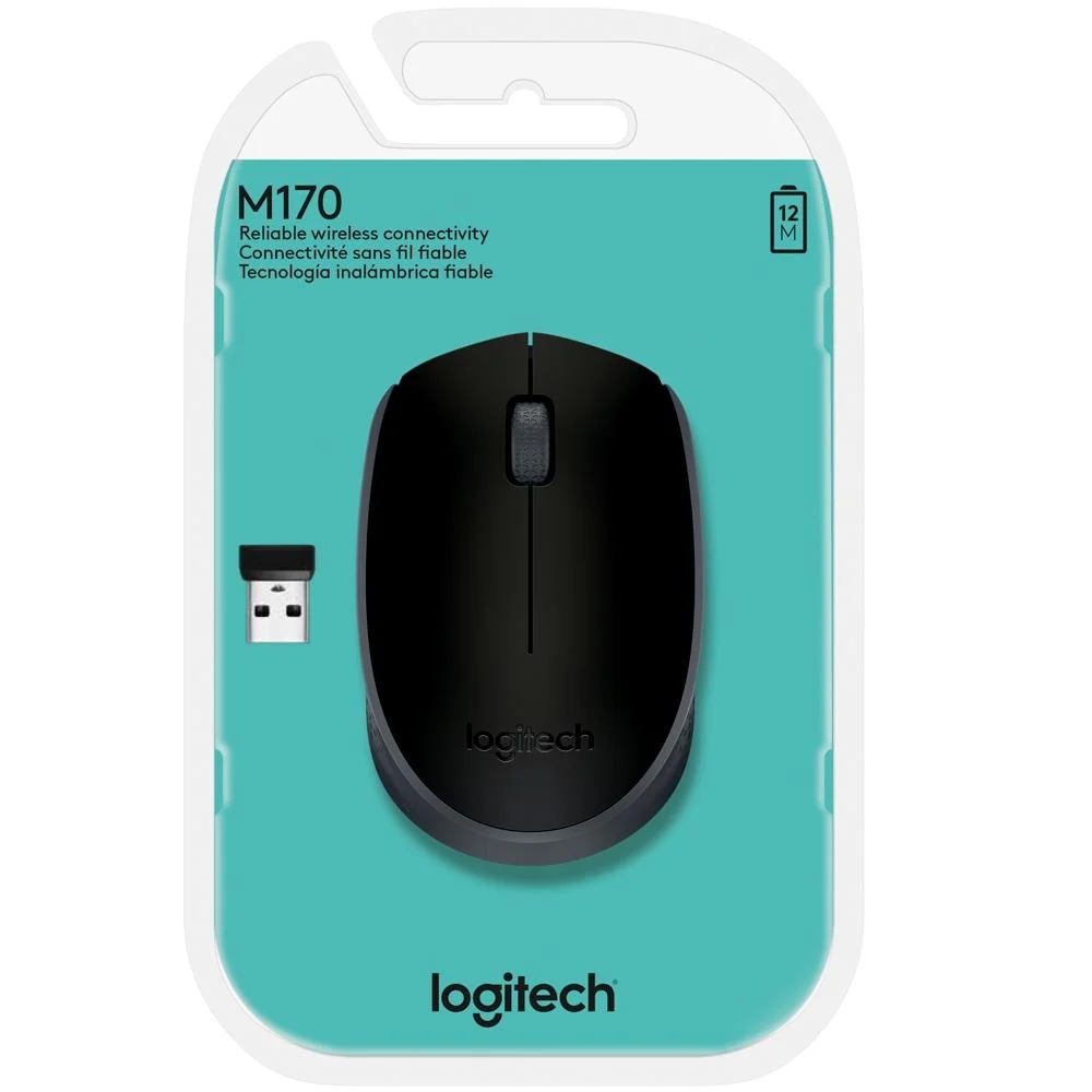Imagem 2 de 4 do produto Mouse Sem Fio Logitech M170, USB, Ambidestro, Preto.