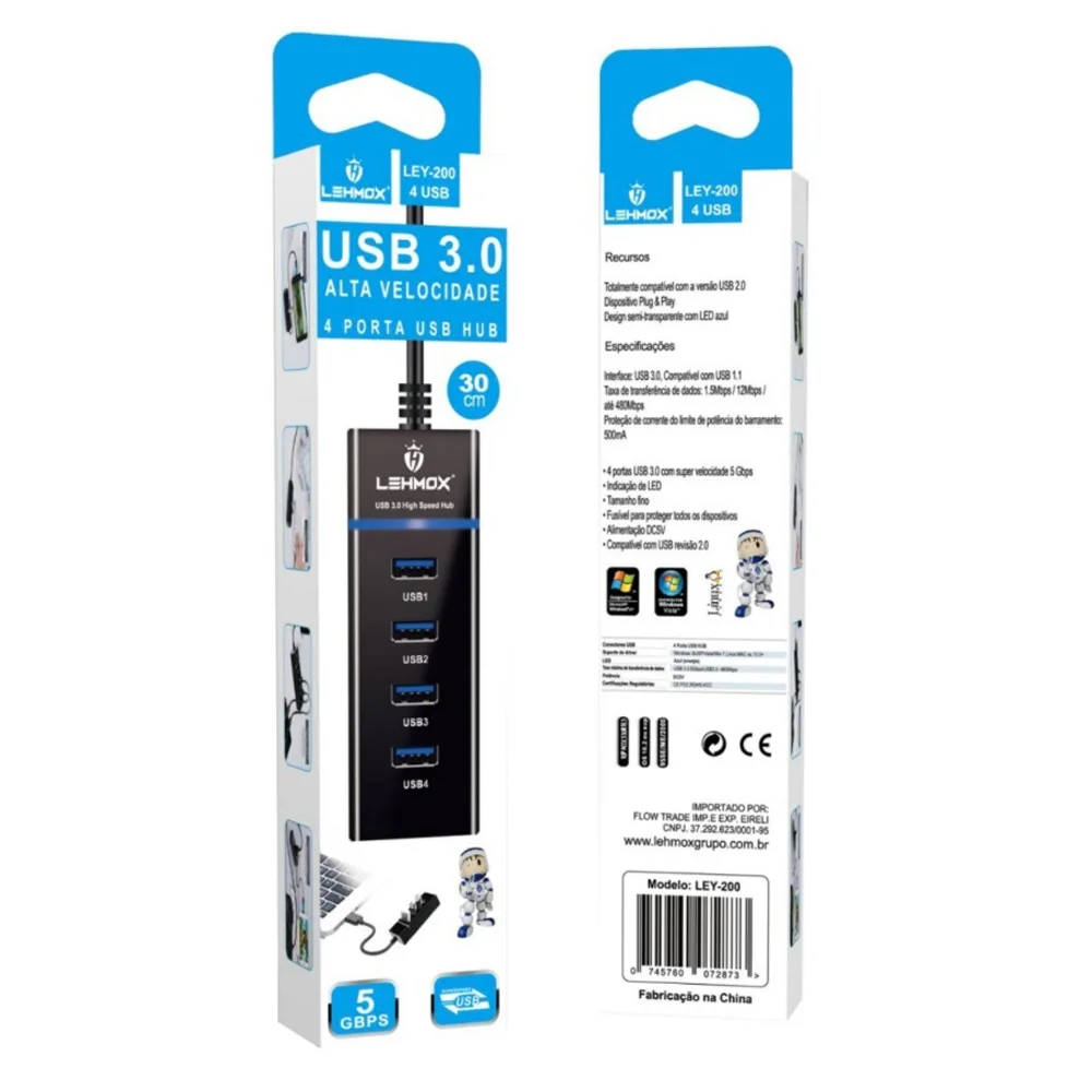 Imagem 2 de 5 do produto Hub Usb 3.0 Lehmox 4 Portas Ley-200