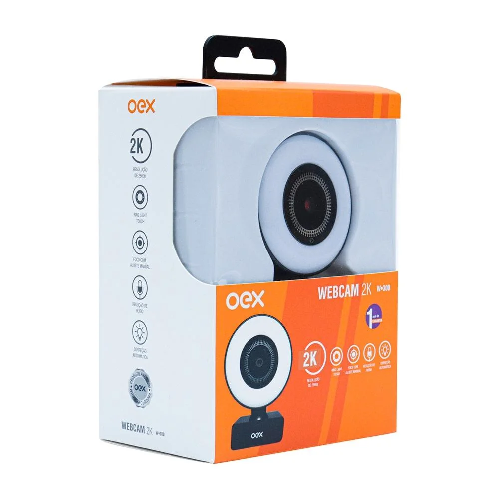 Imagem 2 de 5 do produto Webcam Full Hd 2k Oex W300 Com Led Usb Com Microfone Preto.