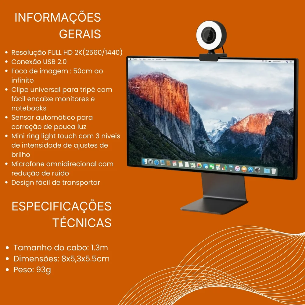 Imagem 5 de 5 do produto Webcam Full Hd 2k Oex W300 Com Led Usb Com Microfone Preto.