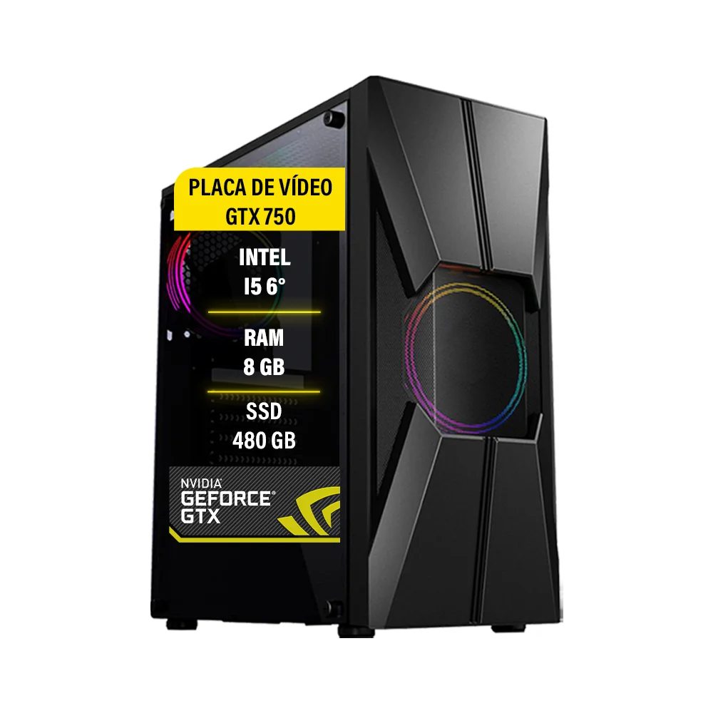 PC Gamer Intel Core I5 6600, Memória 8GB, SSD 480GB, GTX 750 4GB, Fonte 500W