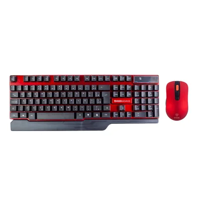 Teclado e Mouse Sem Fio Kross Elegance, Wireless, ABNT2, Layout Ambidestro, Vermelho e Preto - Ke-km553v1