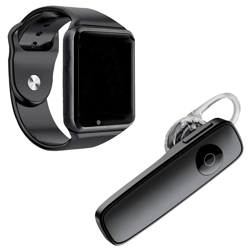 Kit 1 Relógio SmartWatch A1 Preto + 1 Fone De Ouvido Sem Fio Bluetooth Headset Preto Kit 1 Relógio SmartWatch A1 Preto + 1 Fone De Ouvido Sem Fio Bluetooth Headset Preto