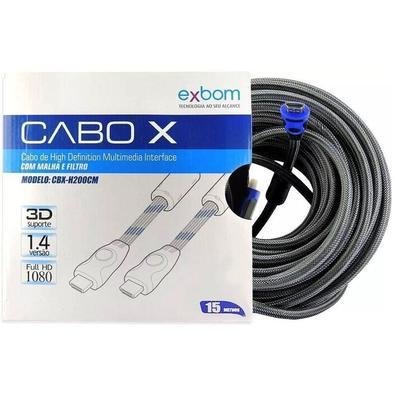 Cabo Hdmi 1.4 3d 1080p Full Hd Com Filtro Tv Lcd Led Plasma Xbox 15 Mts Exbom