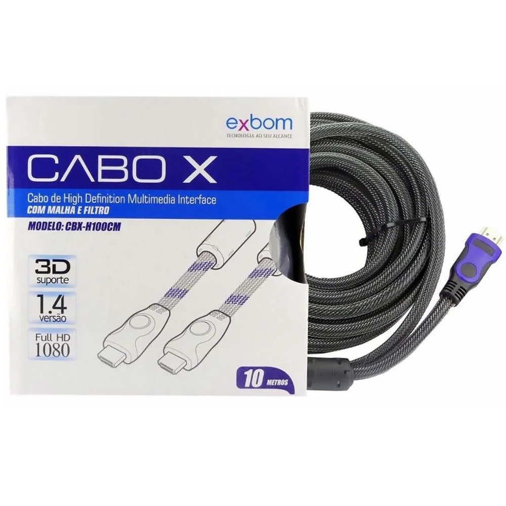 Imagem 3 de 3 do produto Cabo HDMI 1.4 3d 1080p Full Hd C/ Filtro Tv Lcd Plasma Ps3 Exbom, 10 Mts