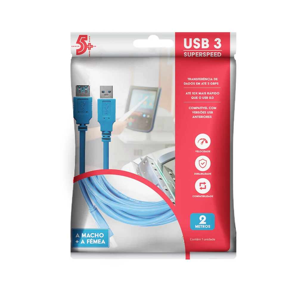 Imagem 2 de 3 do produto Cabo USB 3.1 Macho X Fêmea 5M, 5+, Pix - 018-7724