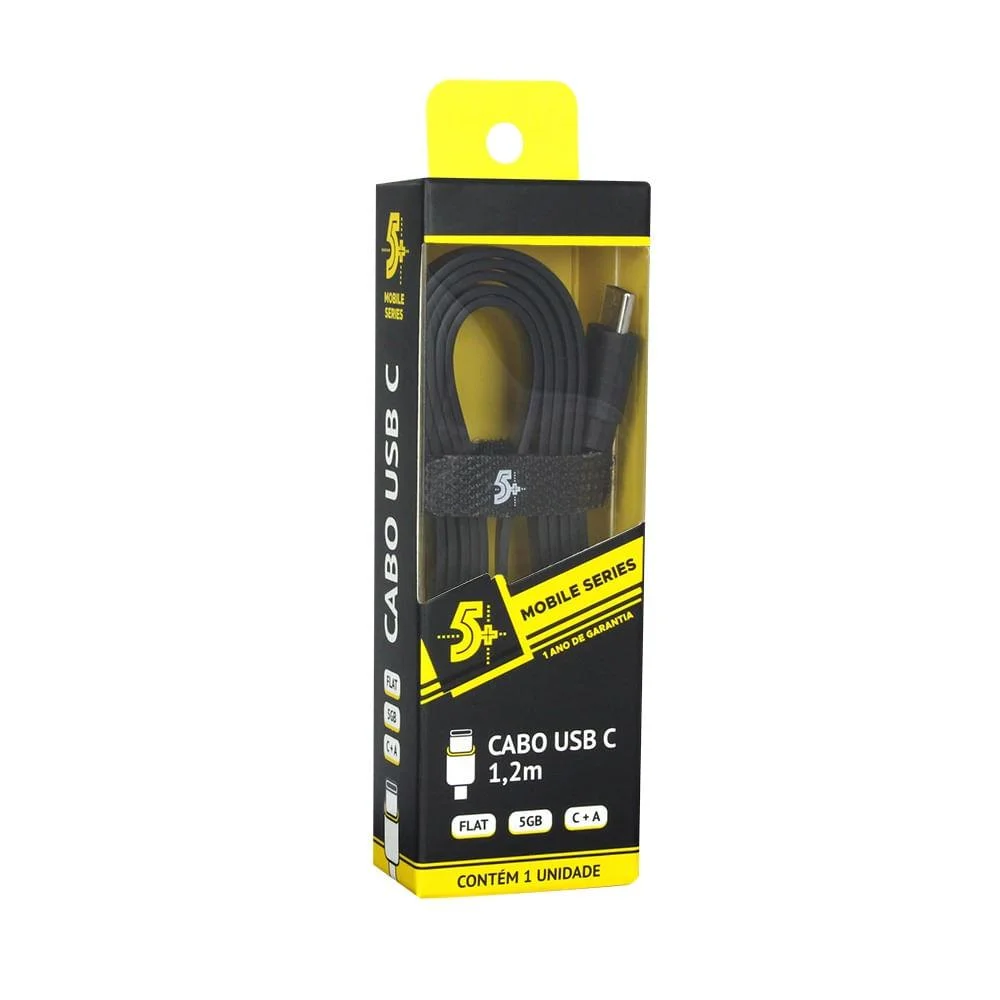 Imagem 2 de 4 do produto Cabo USB A Macho, Type-C, 1.20 Metros, Flat, Preto