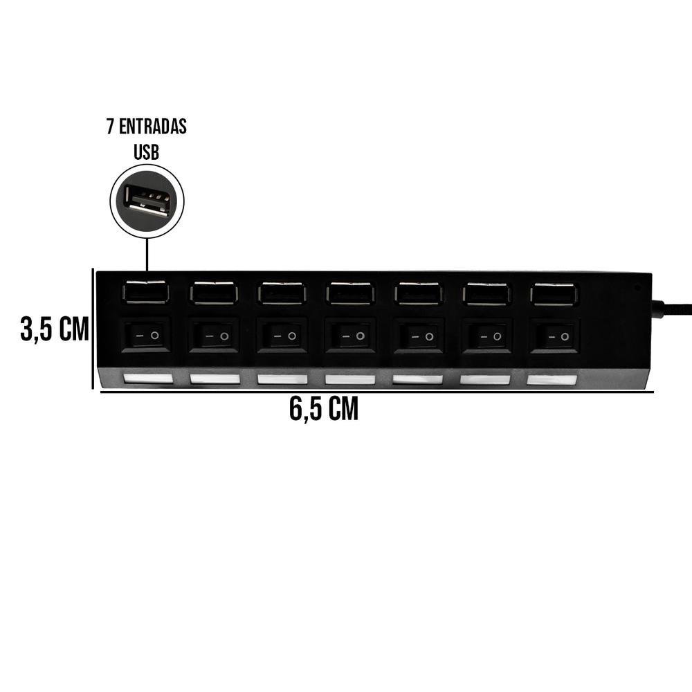 Imagem 3 de 4 do produto HUB Knup, 7 Portas USB 2.0, LED Indicador, Entrada Para Fonte, Preto