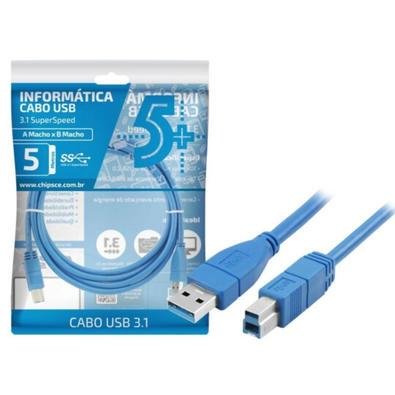 Cabo Usb 3.0, USB A Macho + USB B Macho 3.0, 5 Metros, Azul, Chipsce - 018-7733