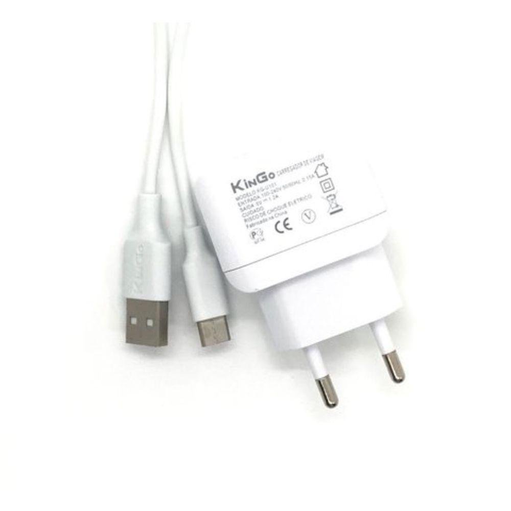 Imagem 2 de 2 do produto Kit Carregador Moto G5 S Plus Com Cabo Micro Usb V8 Kingo Branco