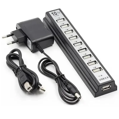 Adaptador HUB Knup, Com 10 Portas USB 2.0, Fonte Alimentação, Para PC e Notebook - HB-T69