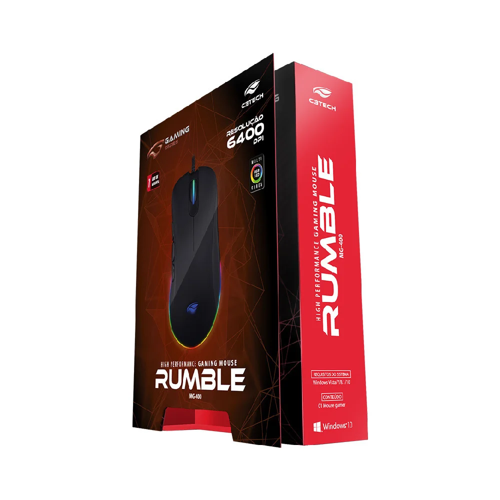 Imagem 3 de 5 do produto Mouse Gamer C3Tech Rumble, RGB, 8 Botões, 6400 DPI - MG-400BK