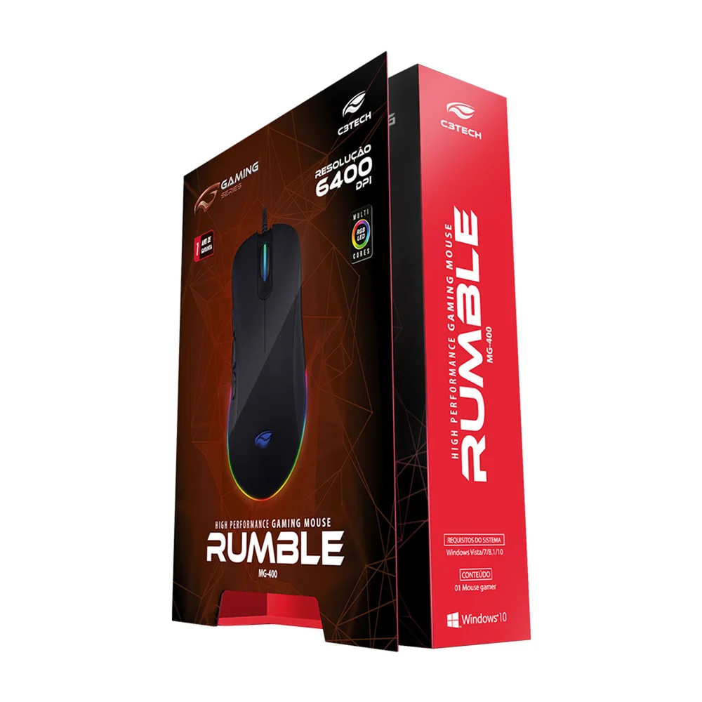 Imagem 5 de 5 do produto Mouse Gamer C3Tech Rumble, RGB, 8 Botões, 6400 DPI - MG-400BK