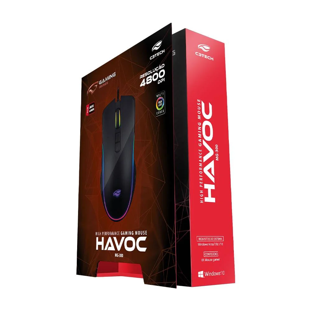 Imagem 2 de 5 do produto Mouse Gamer USB Havoc MG-300BK, RGB, C3Tech