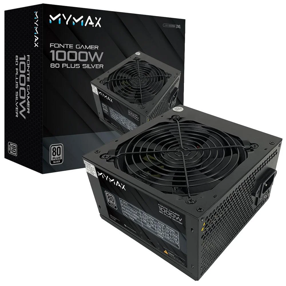 Imagem 2 de 3 do produto Fonte Mymax ATX, 1000W, 80 Plus Silver, PFC Ativo - MPSU/FP1000