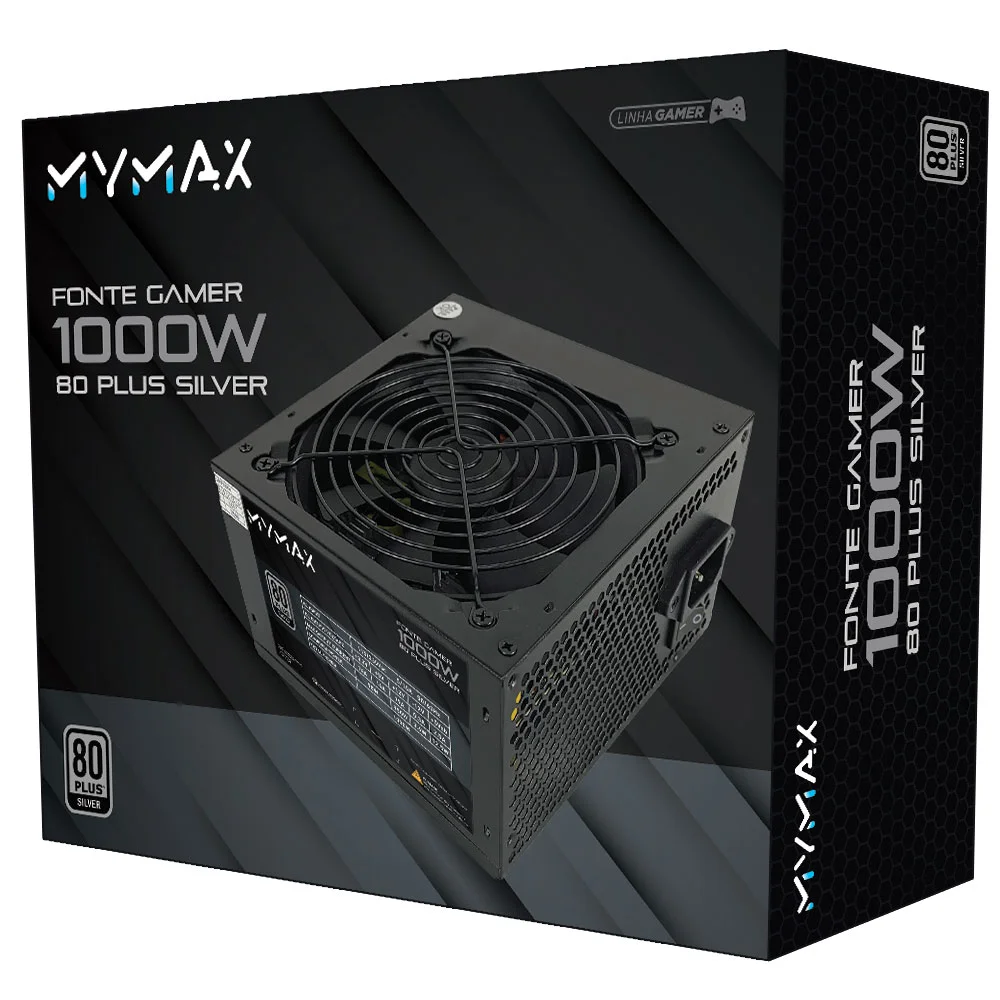 Imagem 3 de 3 do produto Fonte Mymax ATX, 1000W, 80 Plus Silver, PFC Ativo - MPSU/FP1000
