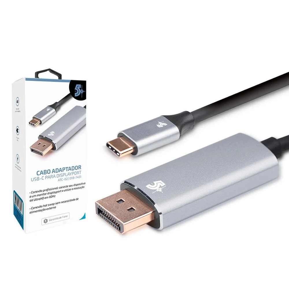 Imagem 3 de 4 do produto Cabo Adaptador Usb-c Displayport 5+, 1.8m, Alumínio - 018-7451