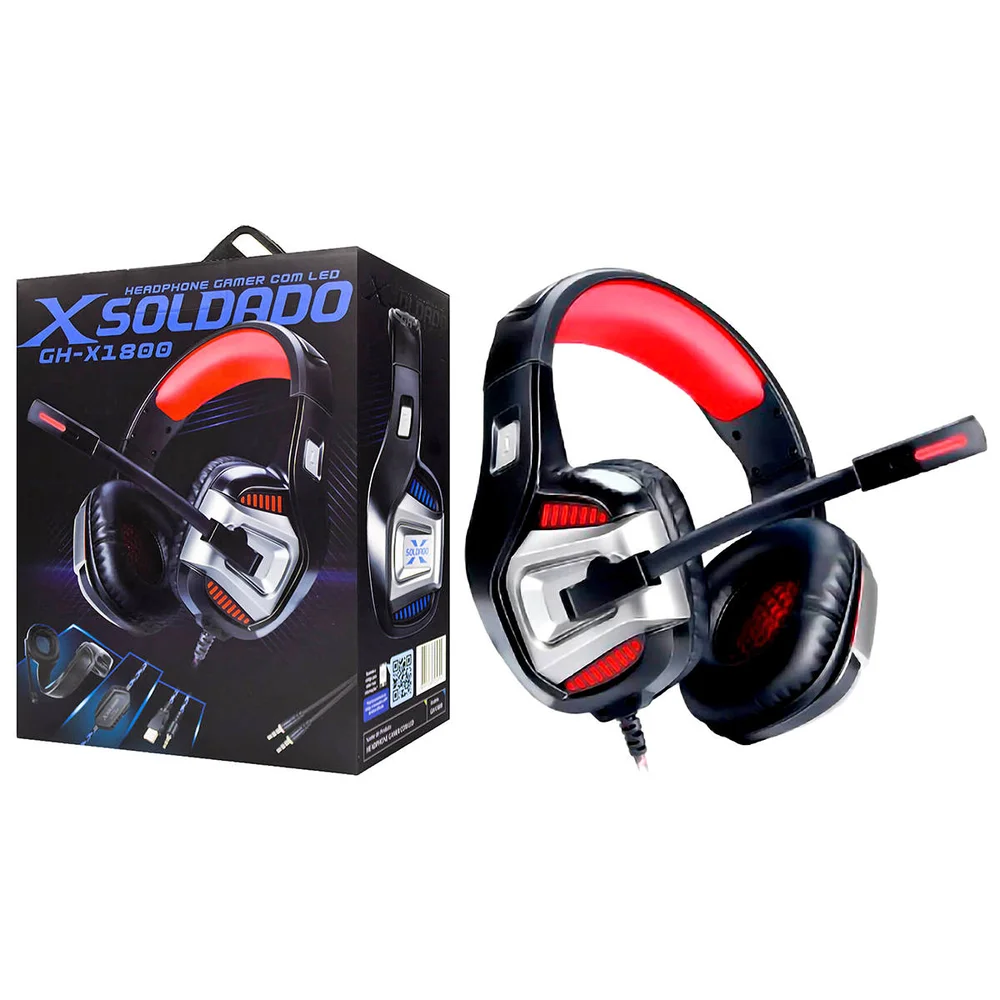 Headset Gamer Infokit Xsoldado RGB LED 50mm P3