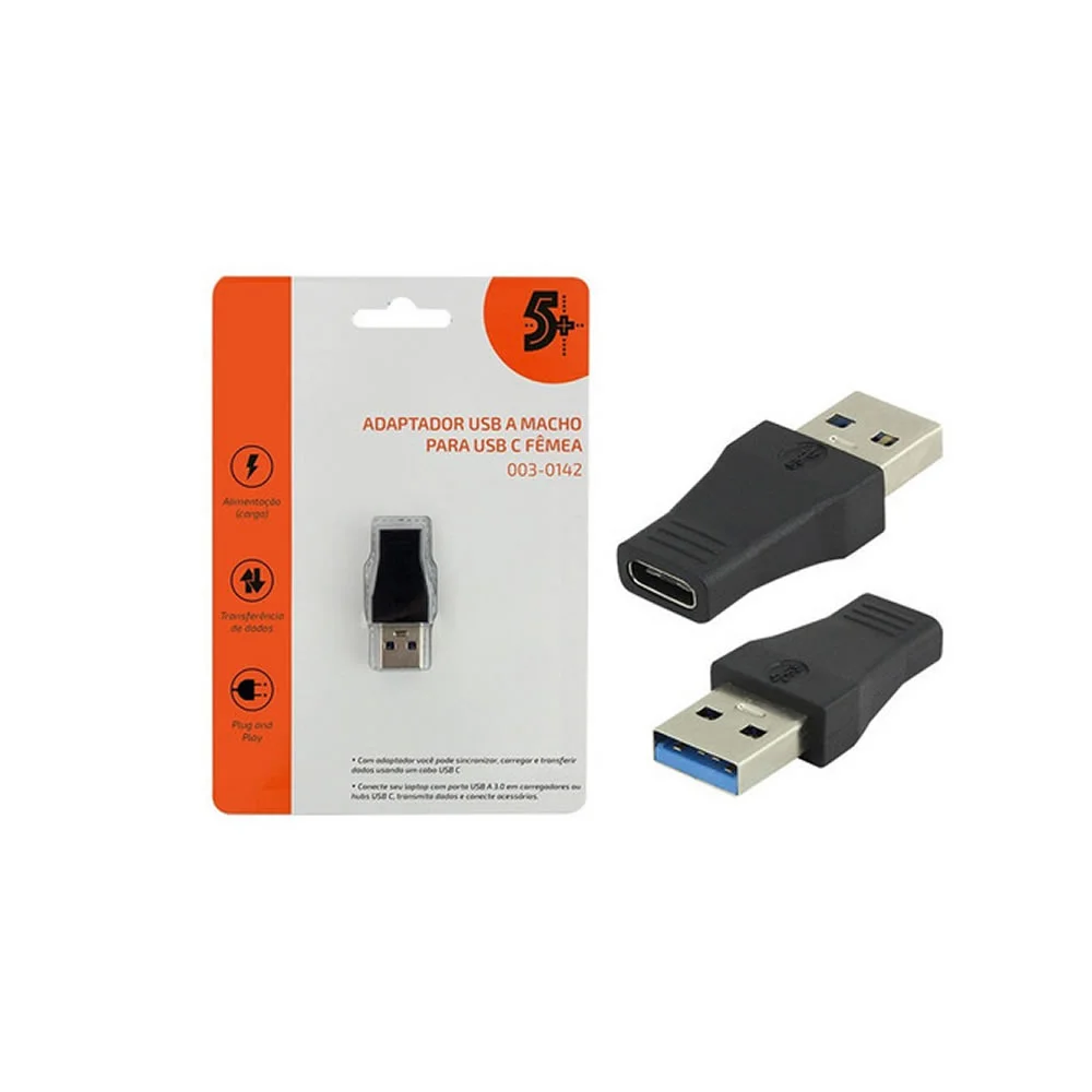 Imagem 4 de 5 do produto Adaptador USB 3.0 Macho Para USB-C, 5+, Plug And Play, Preto - 003-0142