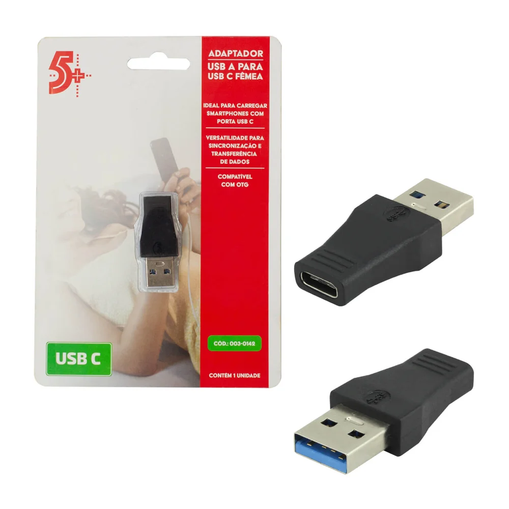 Imagem 5 de 5 do produto Adaptador USB 3.0 Macho Para USB-C, 5+, Plug And Play, Preto - 003-0142