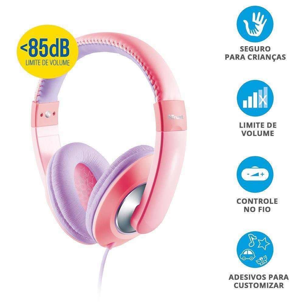 Imagem 3 de 5 do produto Fone De Ouvido Sonin Kids, Com Controle De Volume, Rosa - Trust