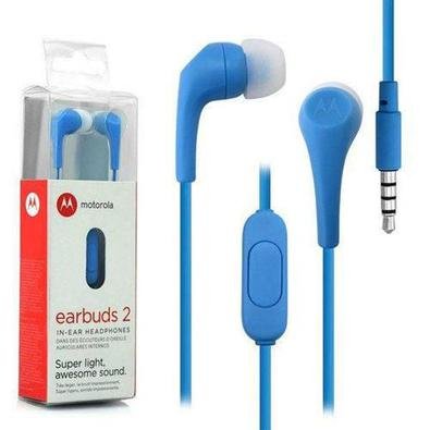 Fone De Ouvido Estereo Intra Auricular Com Microfone Azul Earbuds 2 Sh006  Motorola | KaBuM!