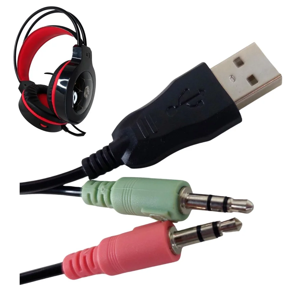 Imagem 3 de 5 do produto Headset Gamer Hayom HF2200, Microfone, LED, Conector P2/USB, Para Energia, Preto E Vermelho