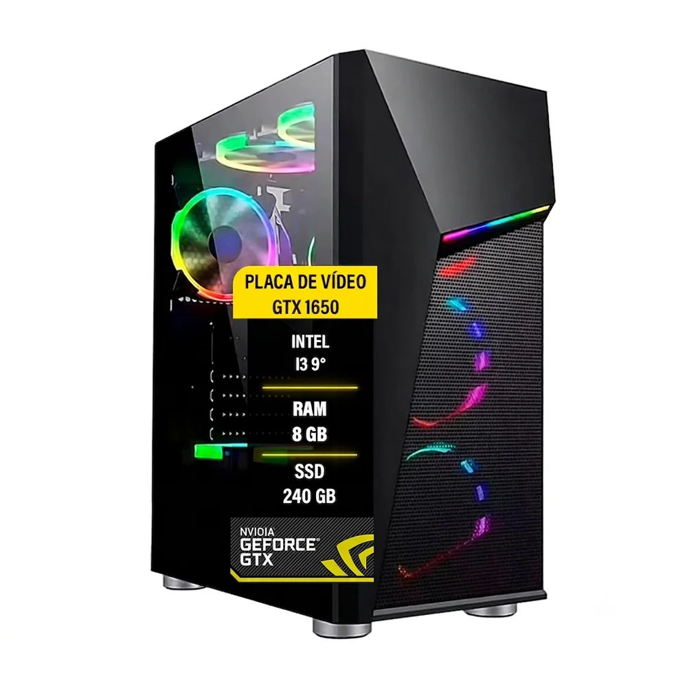 Pc Gamer I3 9100, 8GB DDR4, SSD 256GB, GTX 1050, Fonte 650w