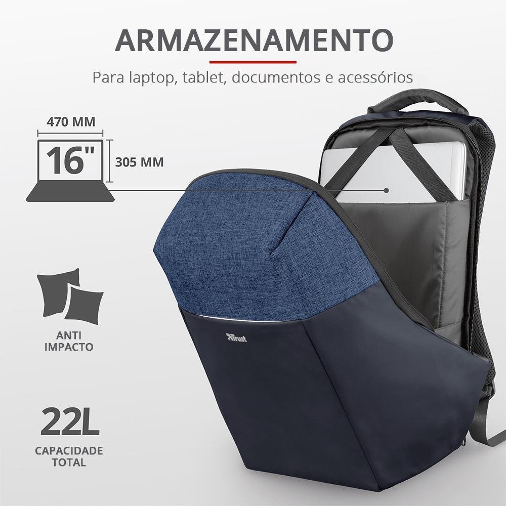 Imagem 2 de 5 do produto Mochila Anti Furto Nox 16" Trust Azul