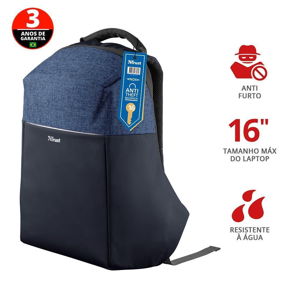 Imagem 3 de 5 do produto Mochila Anti Furto Nox 16" Trust Azul
