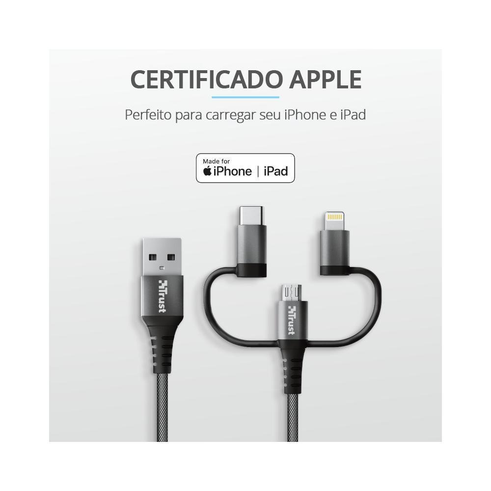Imagem 2 de 5 do produto Cabo Usb 3 Em 1 Extra Forte Keyla Trust