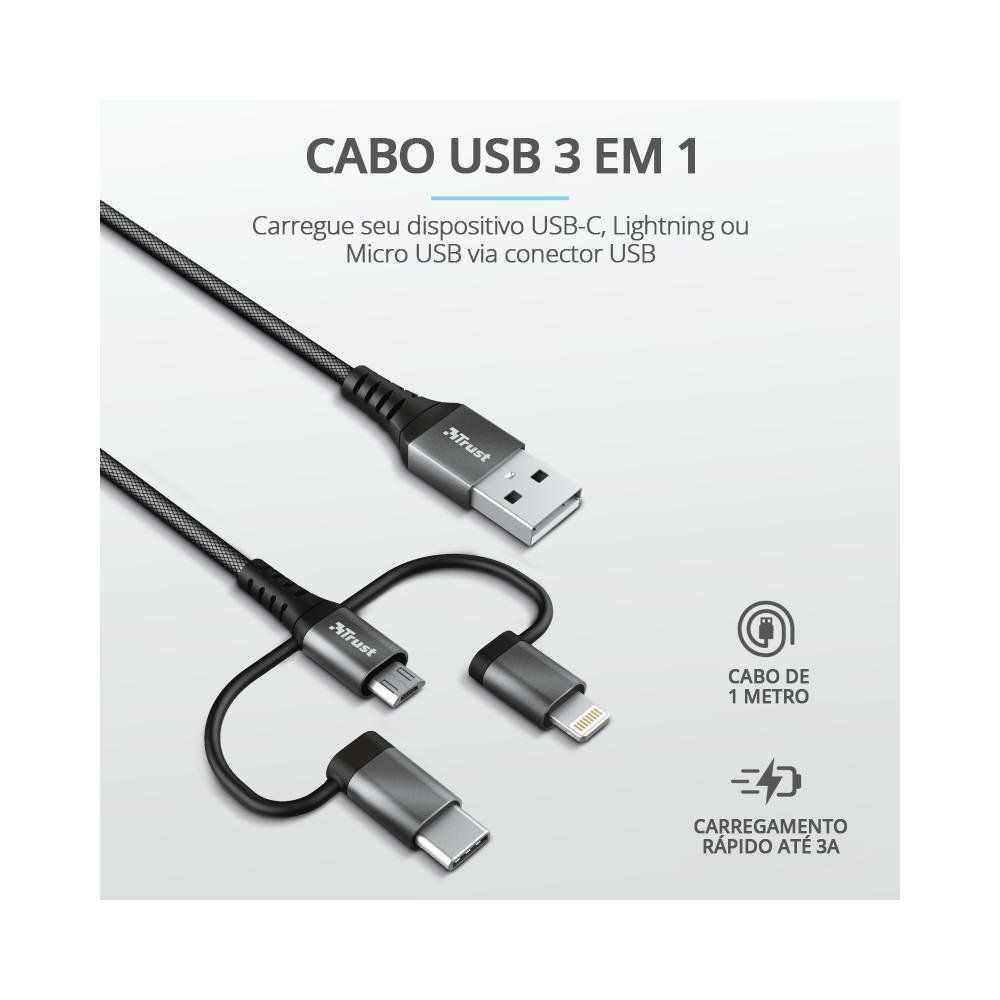 Imagem 3 de 5 do produto Cabo Usb 3 Em 1 Extra Forte Keyla Trust