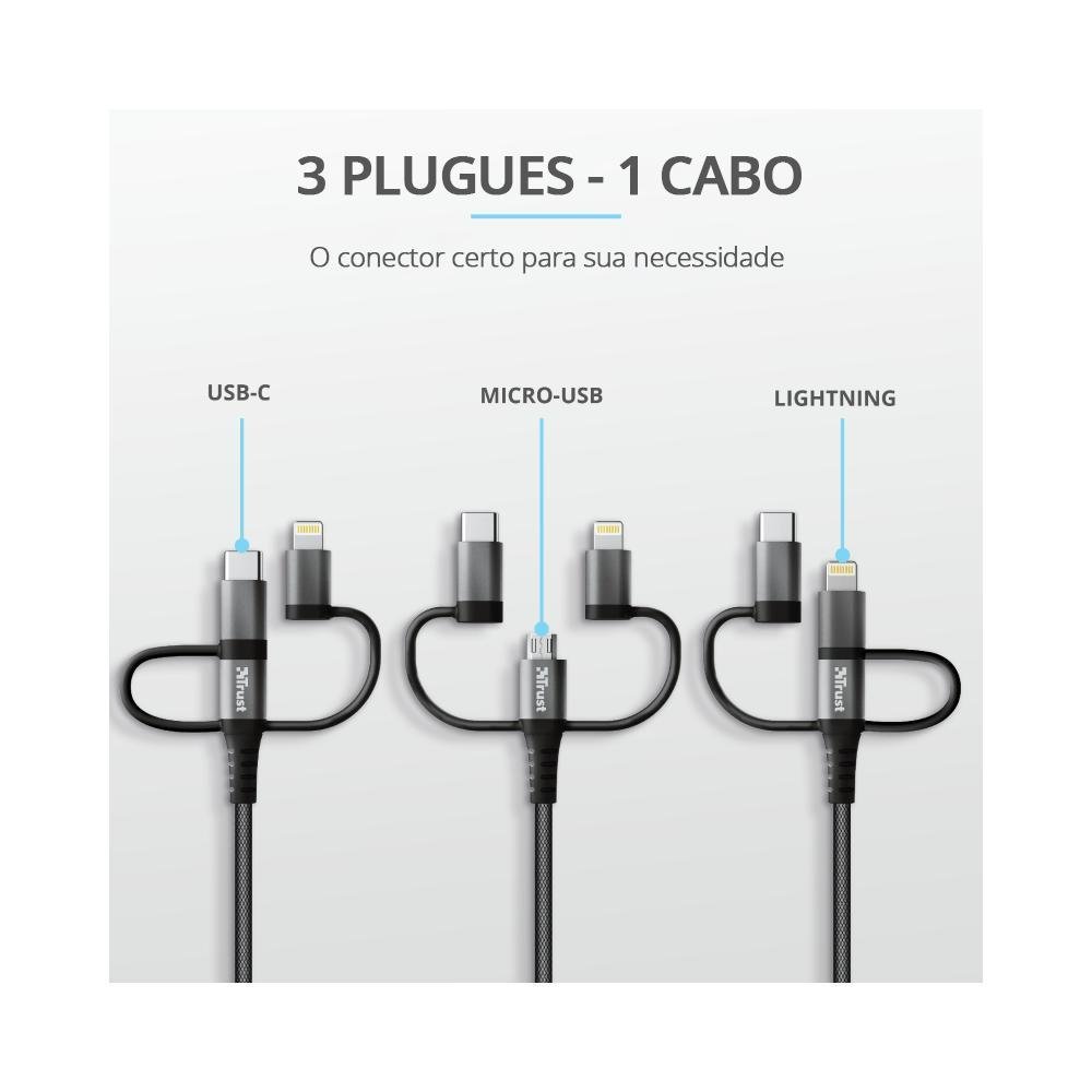 Imagem 5 de 5 do produto Cabo Usb 3 Em 1 Extra Forte Keyla Trust