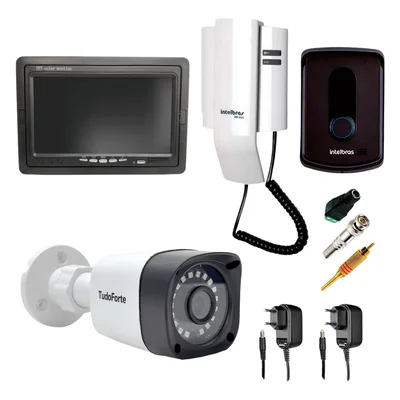 Kit Porteiro Intelbras Ipr8010 Com 01 Câmera Infra Bullet E Tela Monitor 7 " Lcd Colorido