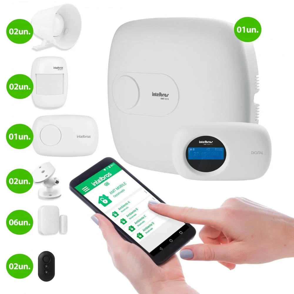 Imagem 2 de 5 do produto Kit De Alarme Intelbras Amt 2018 E 8 Sensores Monitoramento Por Aplicativo Via Internet Sem Fio