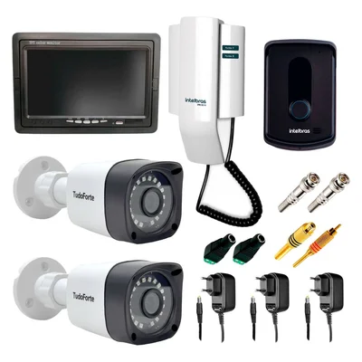 Kit Porteiro Eletrônico Intelbras +  02 Câmeras Bullet Tudo Forte + Monitor 7 " Lcd Colorido