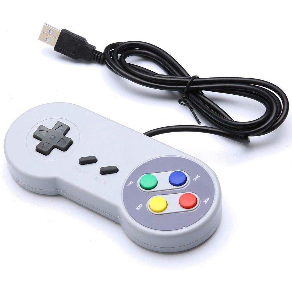 Pacote com 2 controles USB para Super Nintendo, Joypad para jogos retrô  Famicom SNES para Windows, PC, Mac, Linux, Android Raspberry Pi